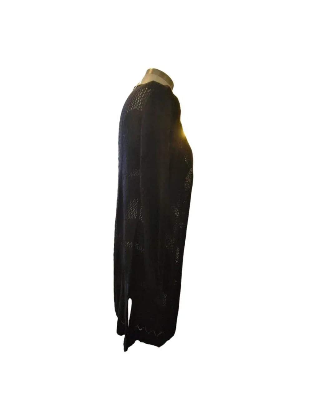 Womans Black Duster Lacy Open Knit Weave Cardigan Sweater Size Small NWT jj3597